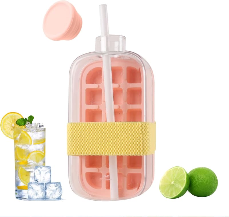 YFJOLEN 800ML Ice Cube Water Bottle with Straw for Summer