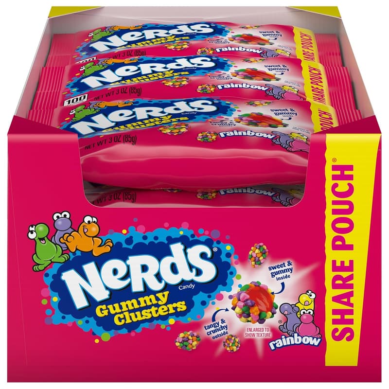 Rainbow Nerds Gummy Clusters Candy, 3 oz Pouches (12-Pack)