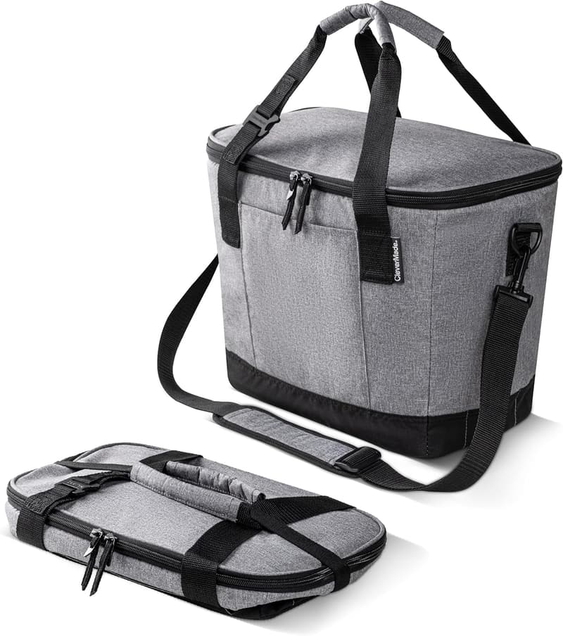 Collapsible Cooler Bag for Travel - 30 Can, Leak Proof, Gray/Black