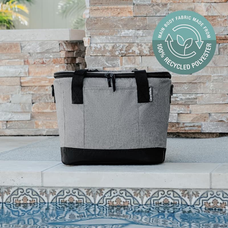 Collapsible Cooler Bag for Travel - 30 Can, Leak Proof, Gray/Black
