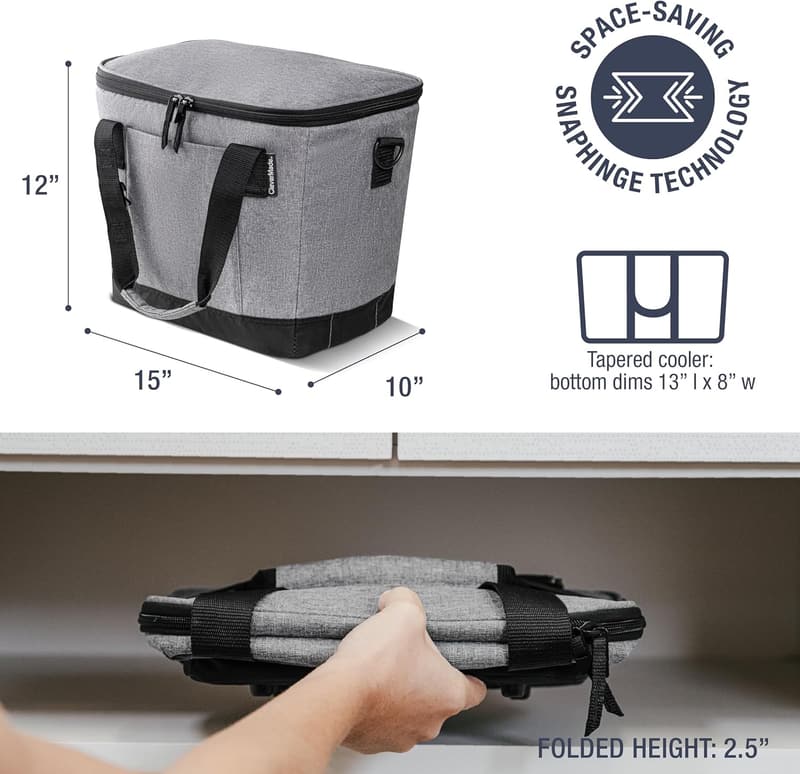 Collapsible Cooler Bag for Travel - 30 Can, Leak Proof, Gray/Black