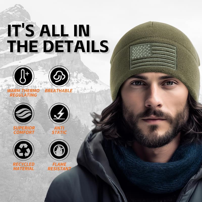 USA Fleece Beanie Cap - Multi-Season Military Warmth