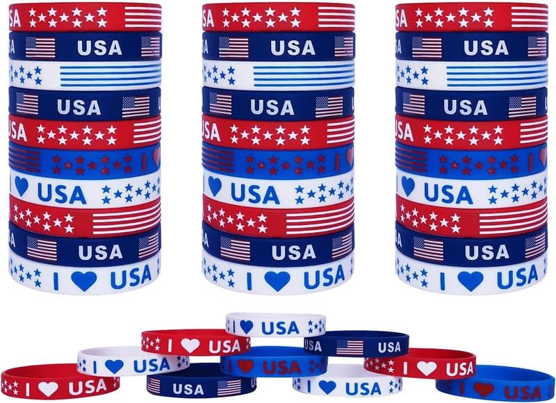 40 Pcs Patriotic Silicone Bracelets for 4th of July Celebrations