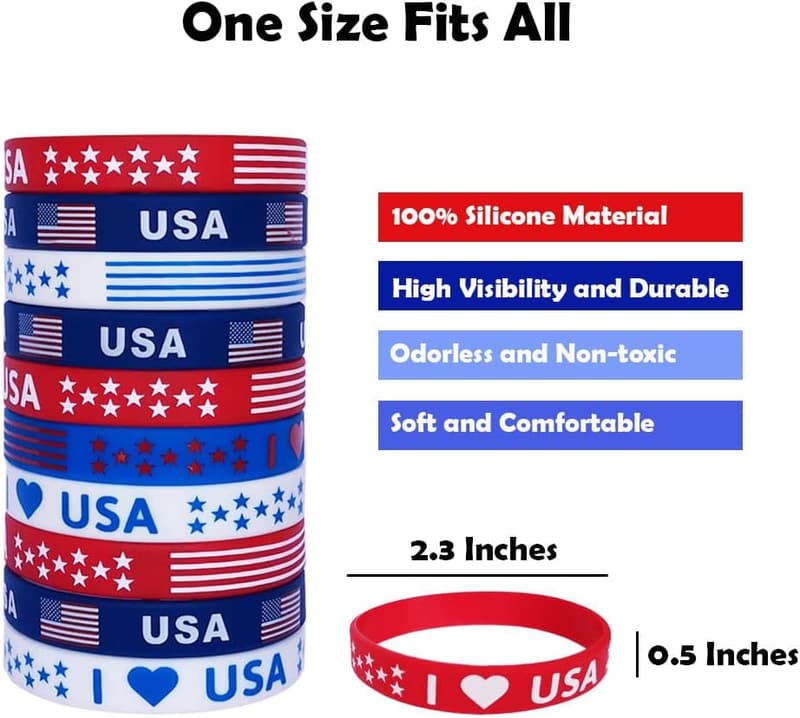 40 Pcs Patriotic Silicone Bracelets for 4th of July Celebrations