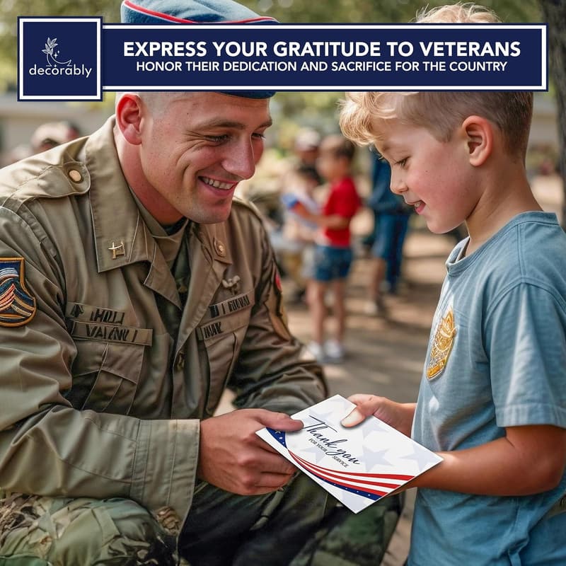 Patriotic Thank You Cards for Veterans - 24 Pack with Envelopes