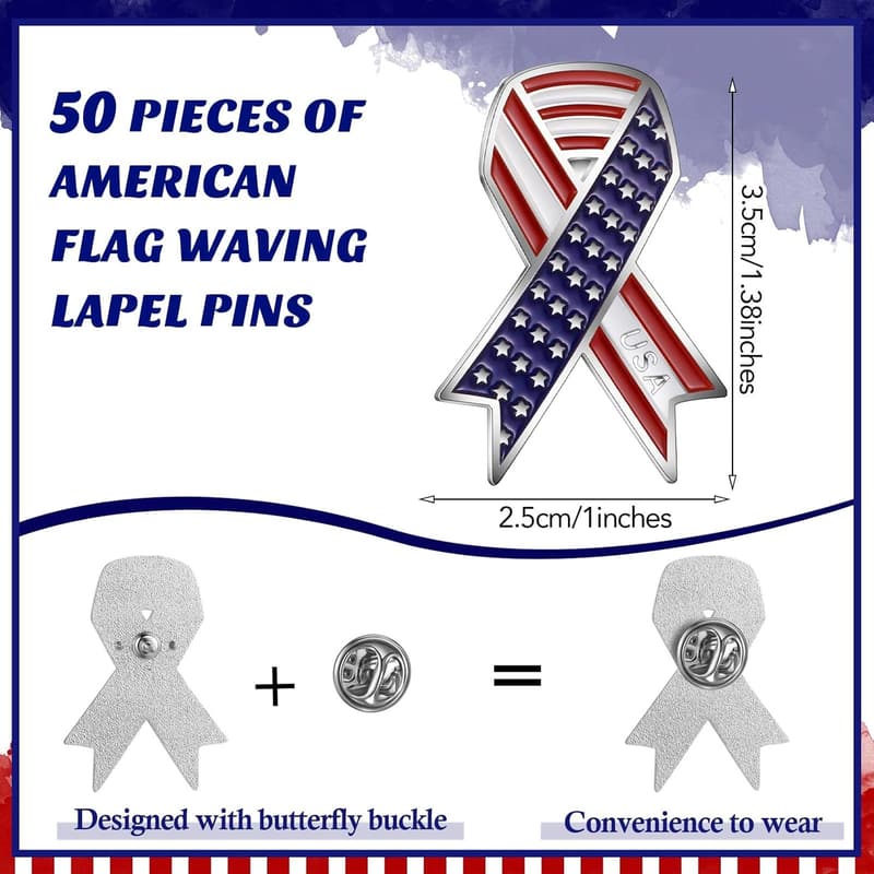 Patriotic American Flag Lapel Pins - 50 Pcs Veteran's Day Gifts