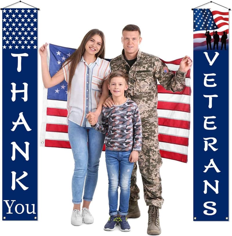 Veterans Day Patriotic Hanging Banner with American Flag