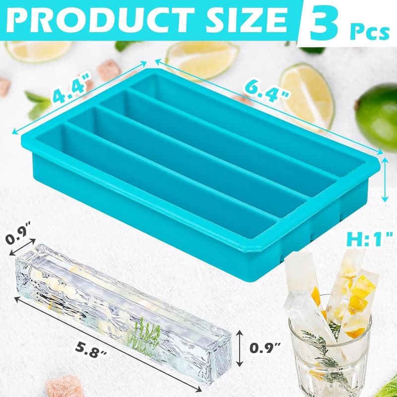 Silicone Ice Cube Trays for Water Bottles - Set of 3