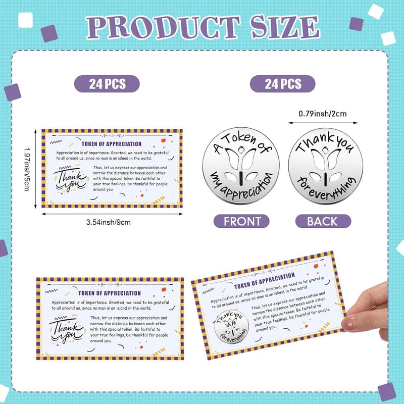 Motivational Appreciation Tokens & Cards Set for Teachers & Volunteers
