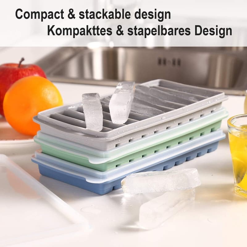 Silicone Ice Stick Tray with Lid - 3 PCS, Easy Release
