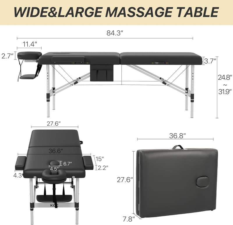 Premium Portable Massage Table - Adjustable, 84