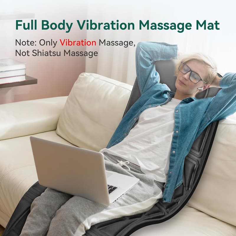 Snailax Heated Massage Mat with 10 Motors for Full Body Relief