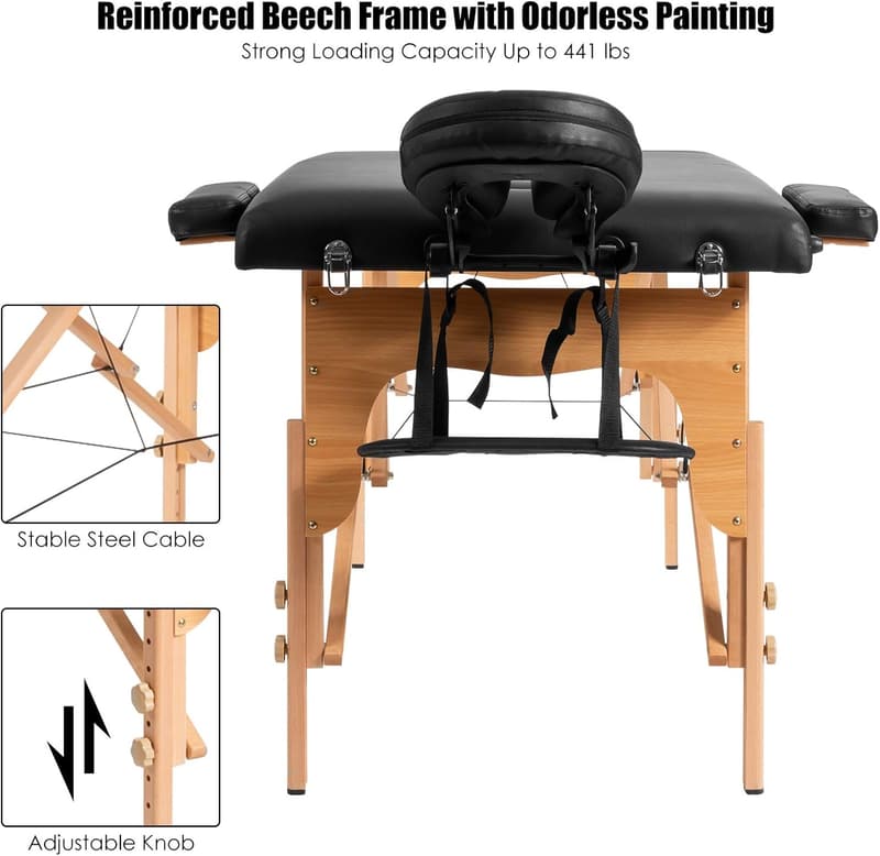 Professional Folding Massage Table with Facial Cradle - Black