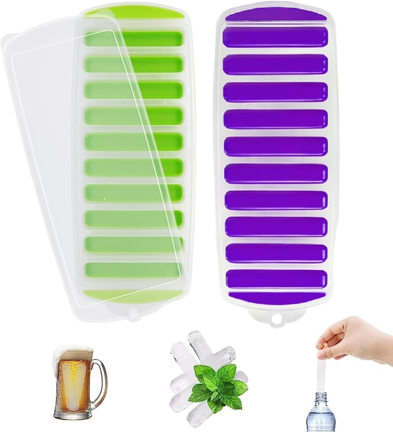 Silicone Ice Cube Tray with Lid, 2-Piece Set for Water Bottles