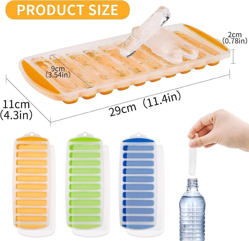 Silicone Ice Cube Tray with Lid, 2-Piece Set for Water Bottles