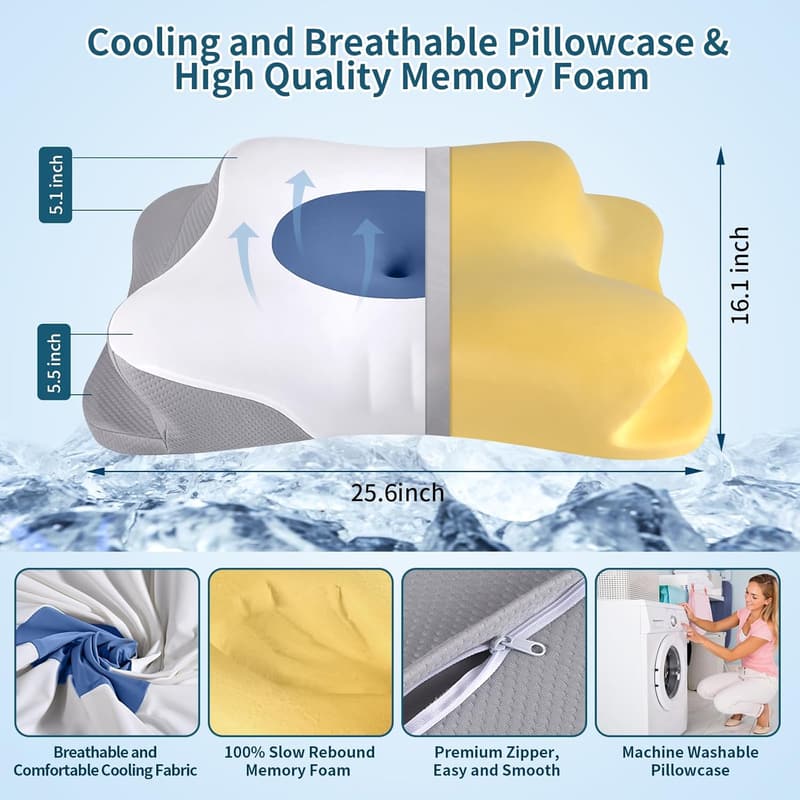 Ergonomic Cooling Memory Foam Neck Pillow for Pain Relief