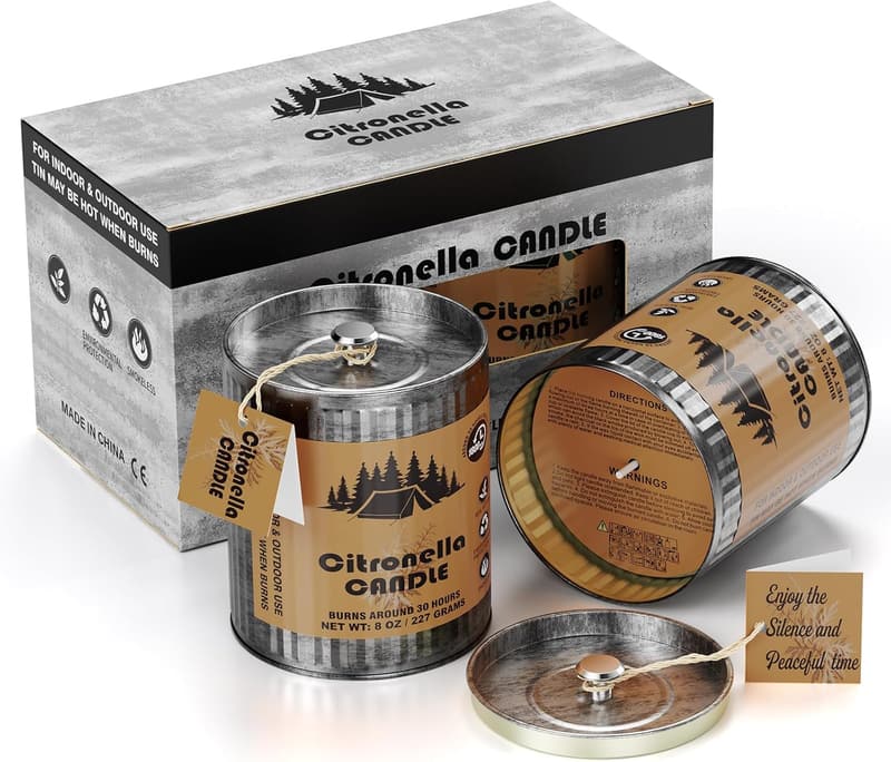 Citronella Outdoor Candles - 2-Pack Soy Wax, 80H Burn Time