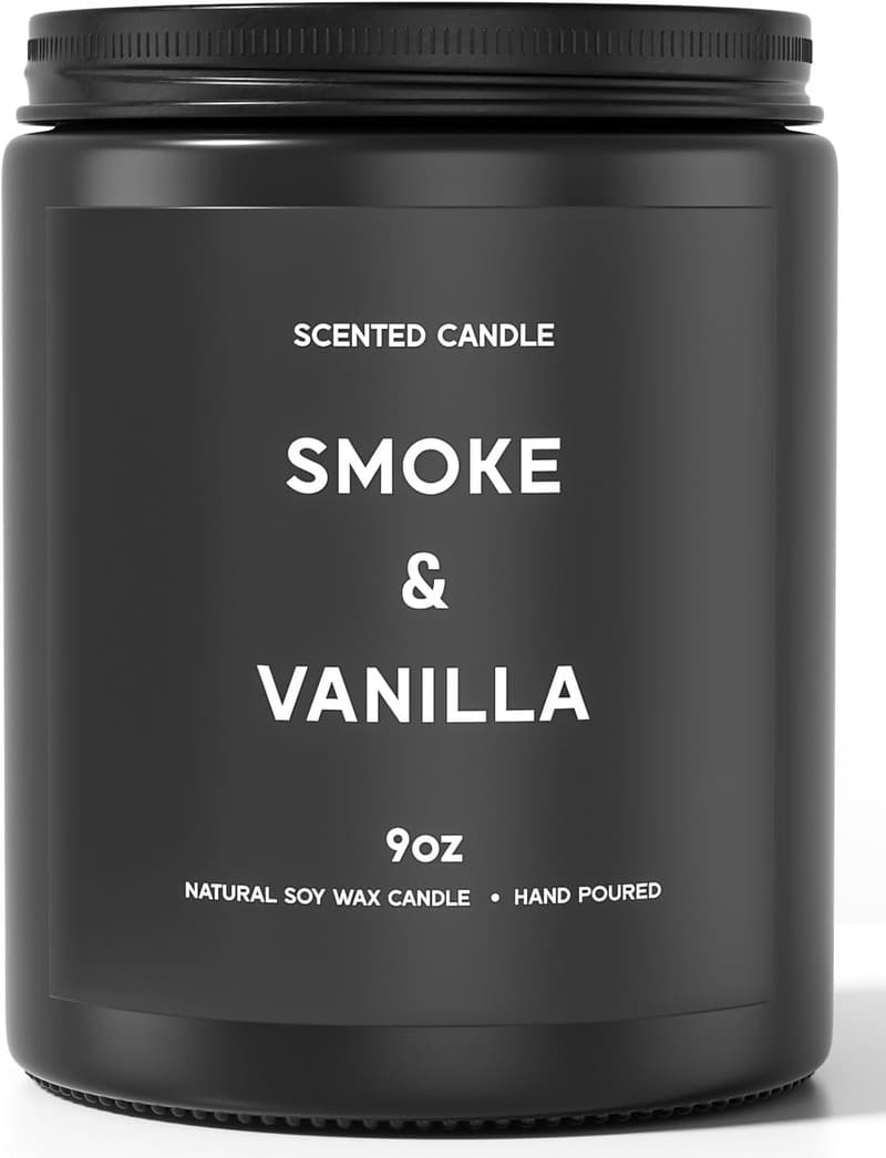 Smoke & Vanilla Scented Candle - 9oz Personalized Gift for Men