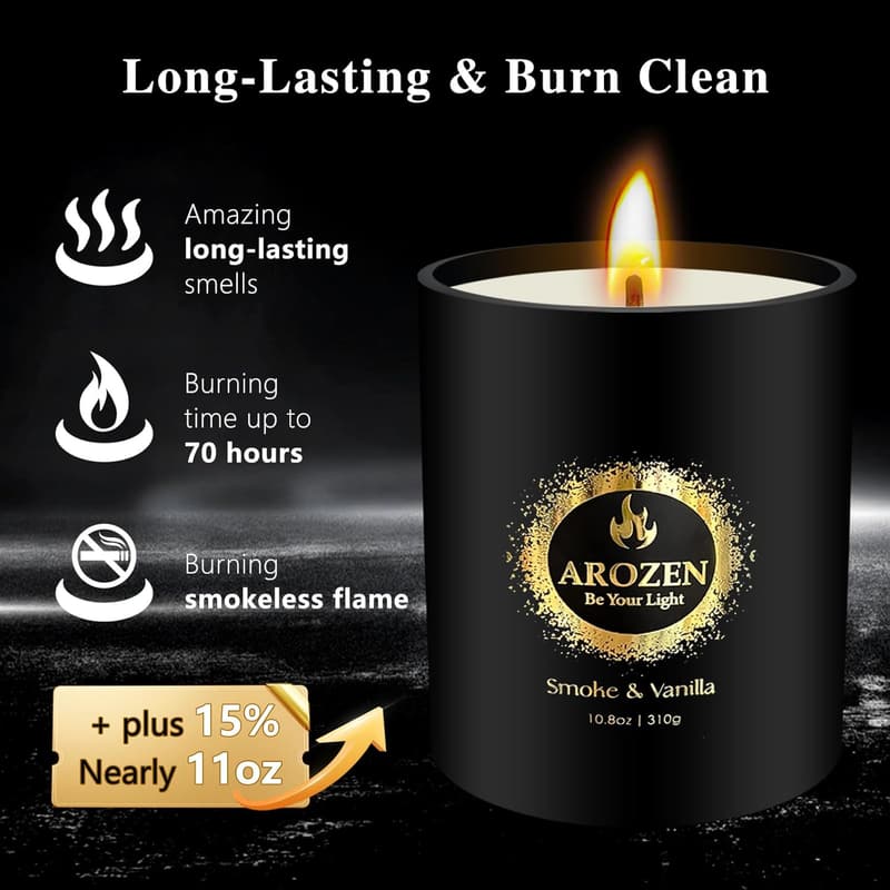 Father's Day Smoke & Vanilla Candle for Men, 10.8oz Soy, 70H Burn Time