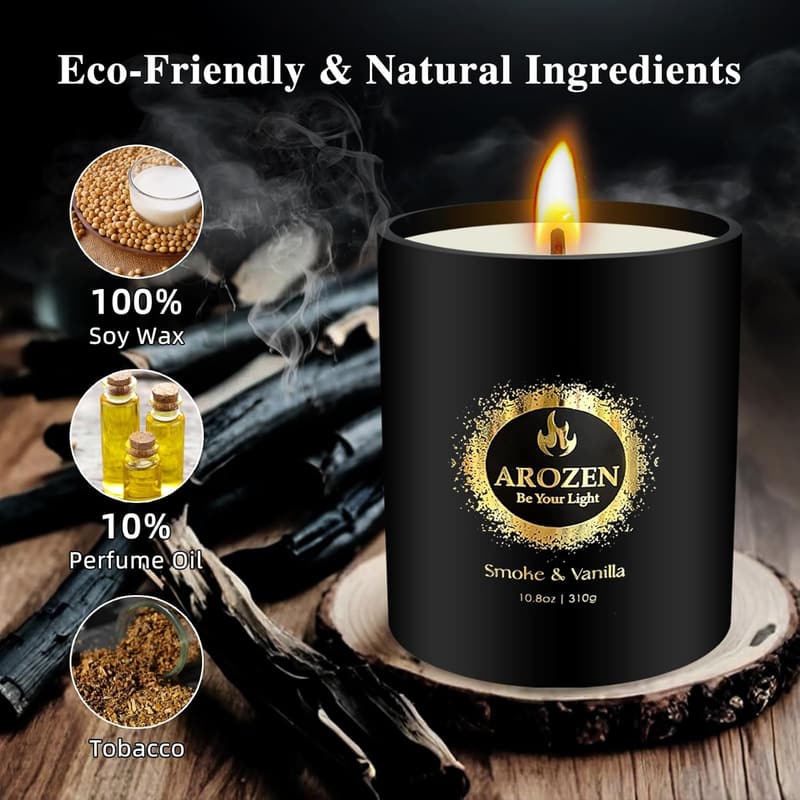 Father's Day Smoke & Vanilla Candle for Men, 10.8oz Soy, 70H Burn Time