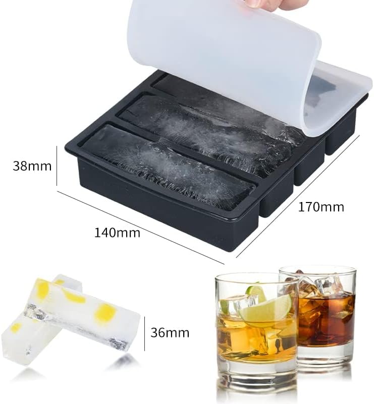 Large Silicone Ice Cube Tray Set with Lid for Whiskey & Food