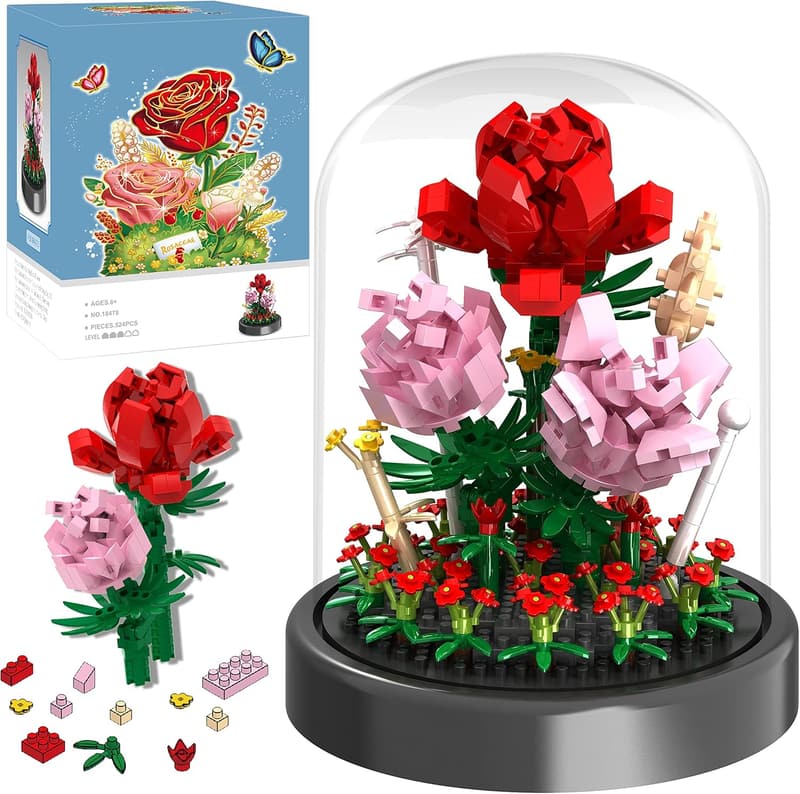 Valentine's Day Flower Building Kit - 524 Mini Bricks Rose Set