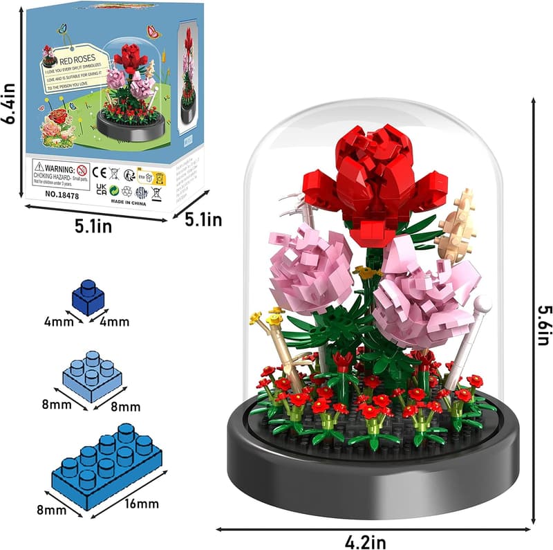 Valentine's Day Flower Building Kit - 524 Mini Bricks Rose Set