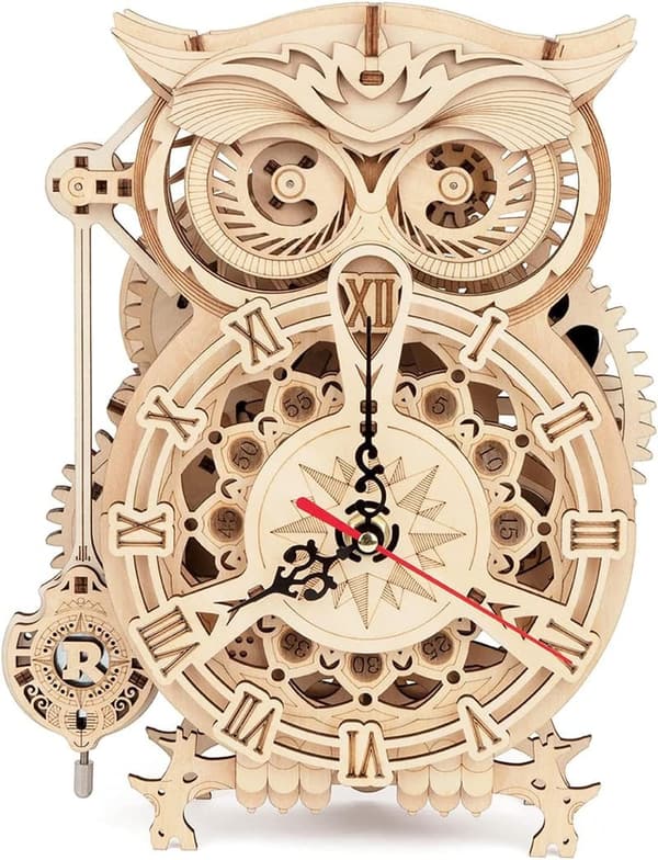 3D Owl Clock Wooden Puzzle Kit for Adults - 161PCS Mechanical Craft