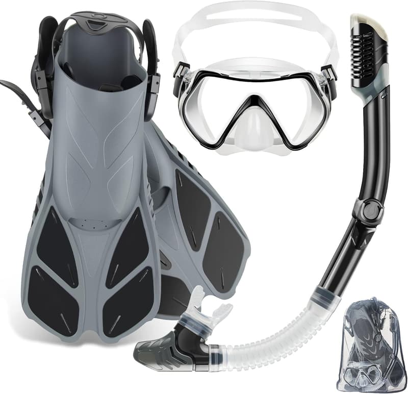 Travel Size Snorkeling Kit with Anti-Fog Mask and Fins