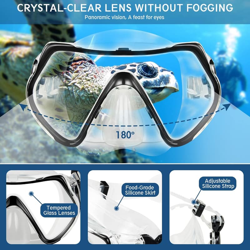 Travel Size Snorkeling Kit with Anti-Fog Mask and Fins