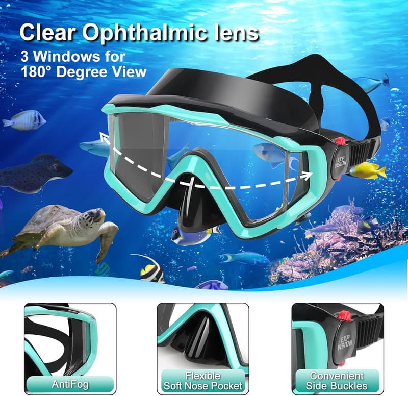 Professional 3-Window Snorkel Set for Adults - Anti-Fog & Leak-Proof