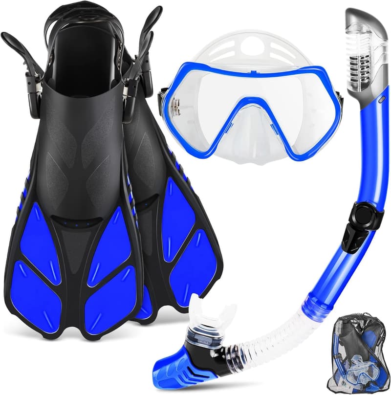 Travel Size Snorkeling Set with Panoramic Anti-Fog Mask