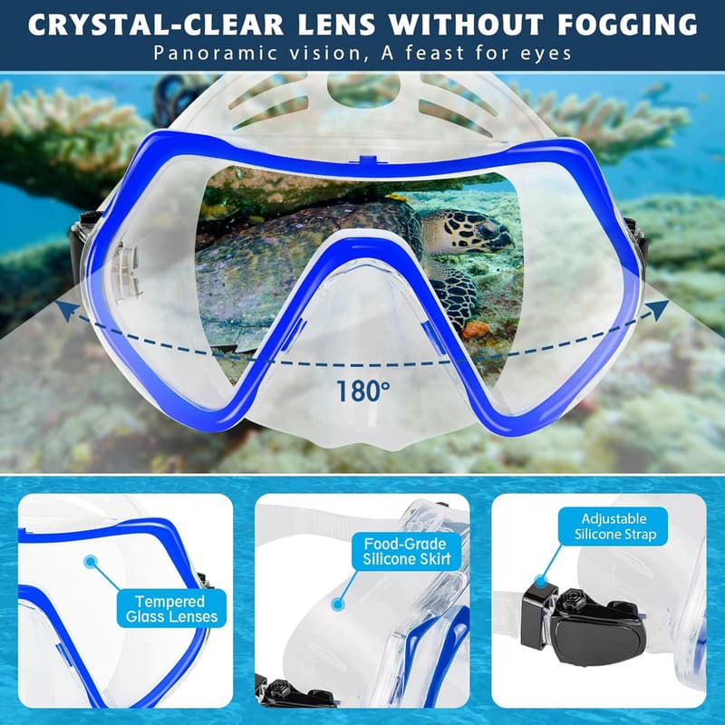 Travel Size Snorkeling Set with Panoramic Anti-Fog Mask