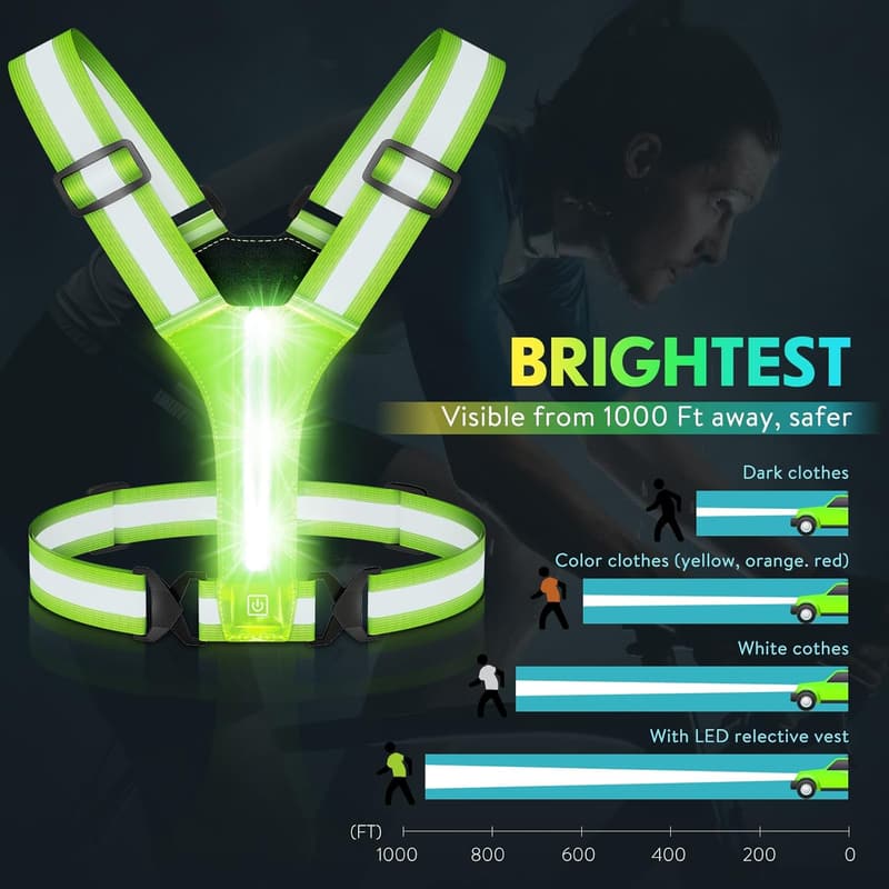 Rechargeable LED Reflective Running Vest for Men & Women