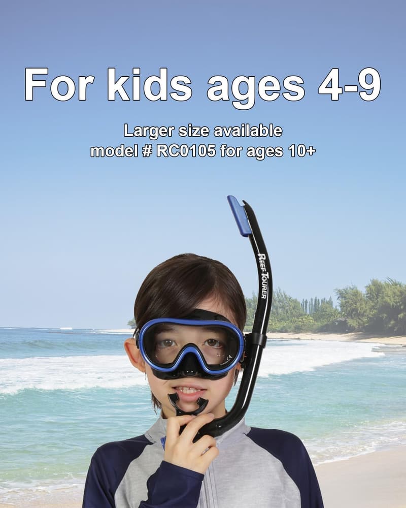 Kids Snorkel Set for Ages 4-9 with Panoramic Mask and Travel Bag