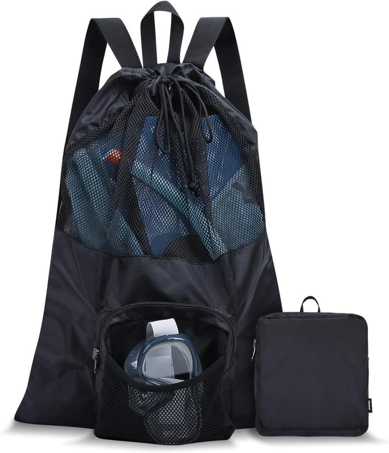 Lightweight Black Mesh Swim Bag with 35L Capacity