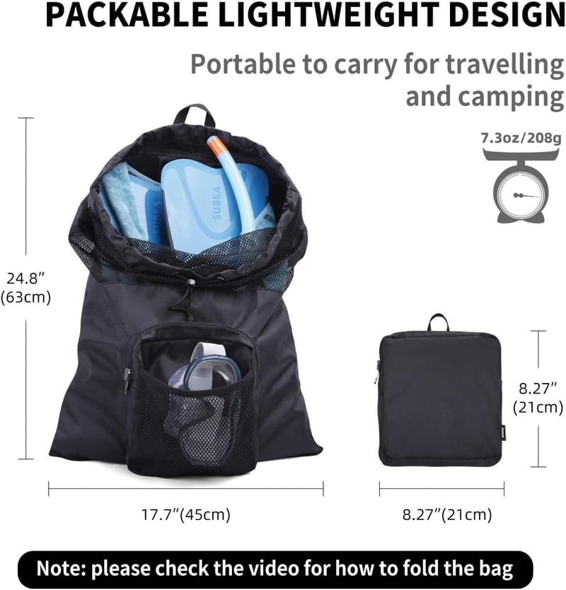 Lightweight Black Mesh Swim Bag with 35L Capacity