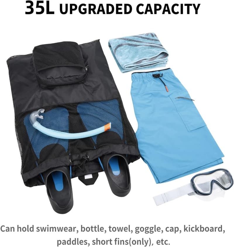 Lightweight Black Mesh Swim Bag with 35L Capacity