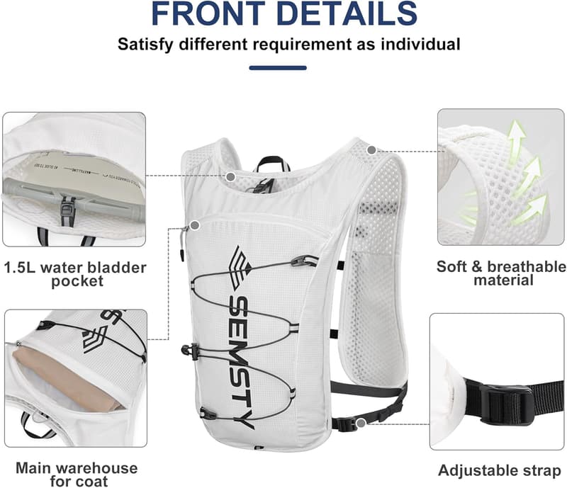Lightweight 5L Hydration Vest with 1.5L Bladder for Hiking/Cycling
