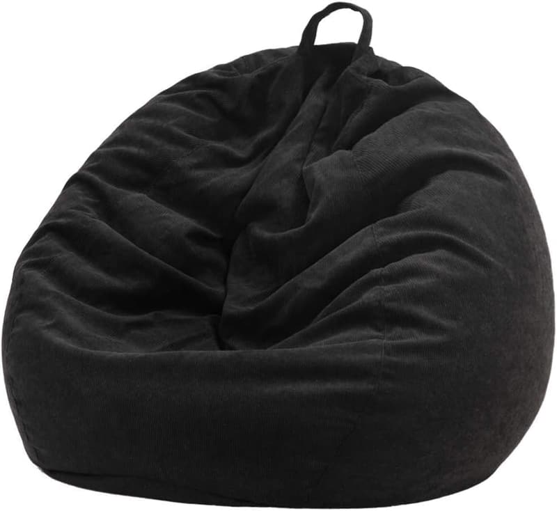 Washable Corduroy Bean Bag Chair Cover for Kids & Adults, Black