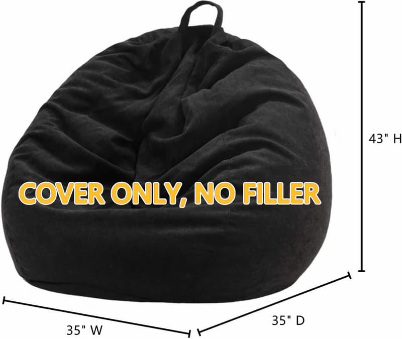 Washable Corduroy Bean Bag Chair Cover for Kids & Adults, Black