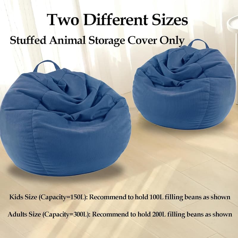Stuffed Animal Storage Bean Bag Chair Cover for Kids and Adults