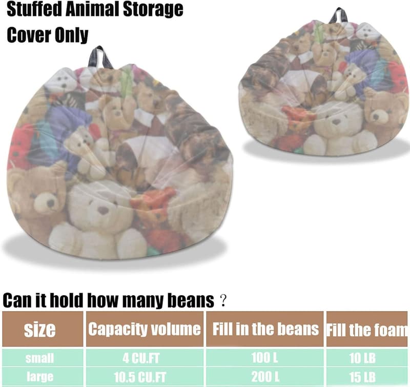 Washable Corduroy Bean Bag Cover for Stuffed Animal Storage