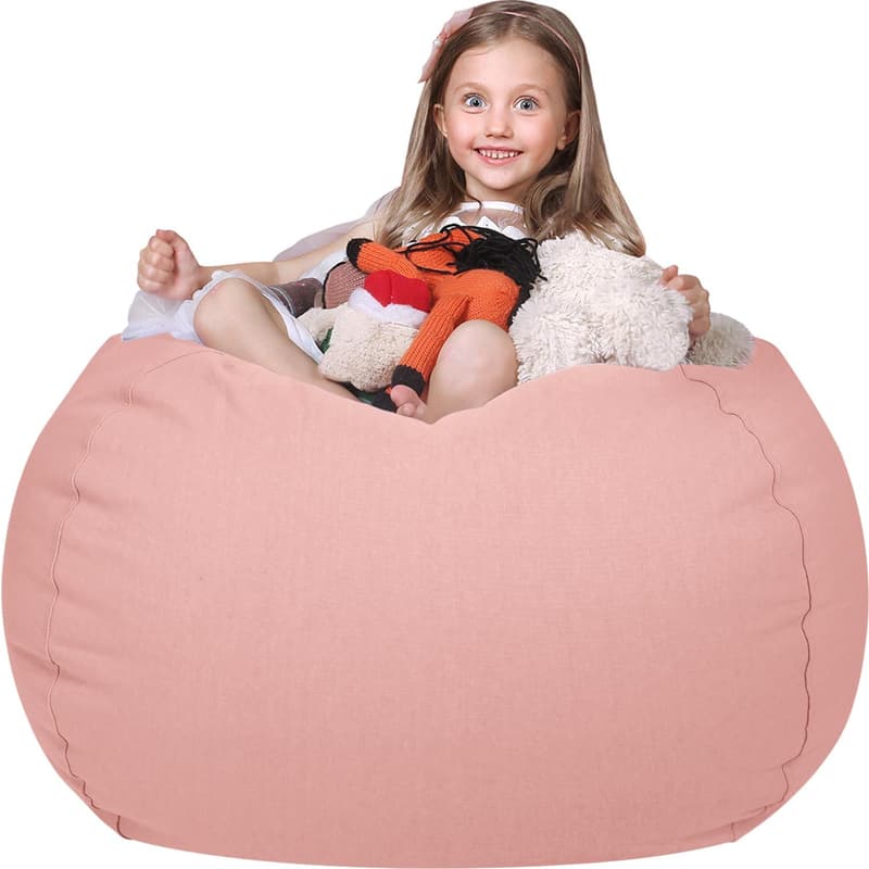 Kids' Stuffed Animal Storage Bean Bag Chair Cover - Solid Pink