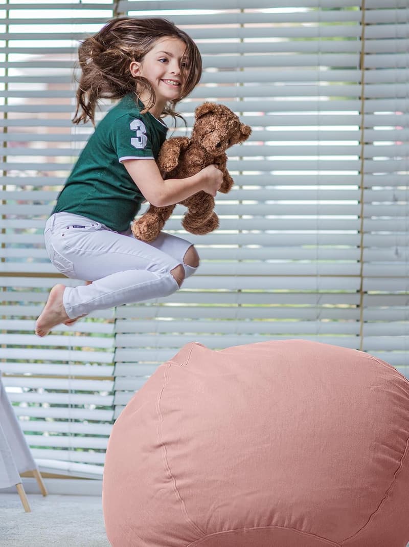 Kids' Stuffed Animal Storage Bean Bag Chair Cover - Solid Pink