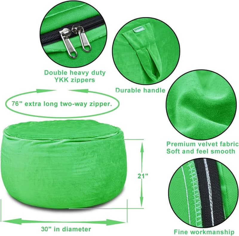 Bean Bag Chair Cover for Kids and Adults - X-Large Plush Organizer