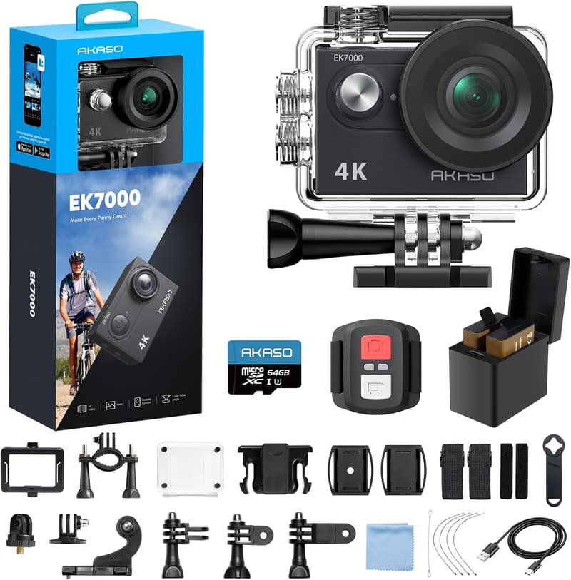 AKASO EK7000 4K Action Camera Bundle with 64GB Memory Card