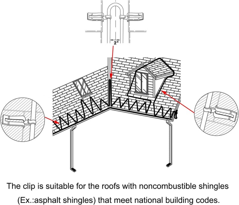 Roof De-Icing Heating Cable Kit with 16 Spacers & 19 Clips
