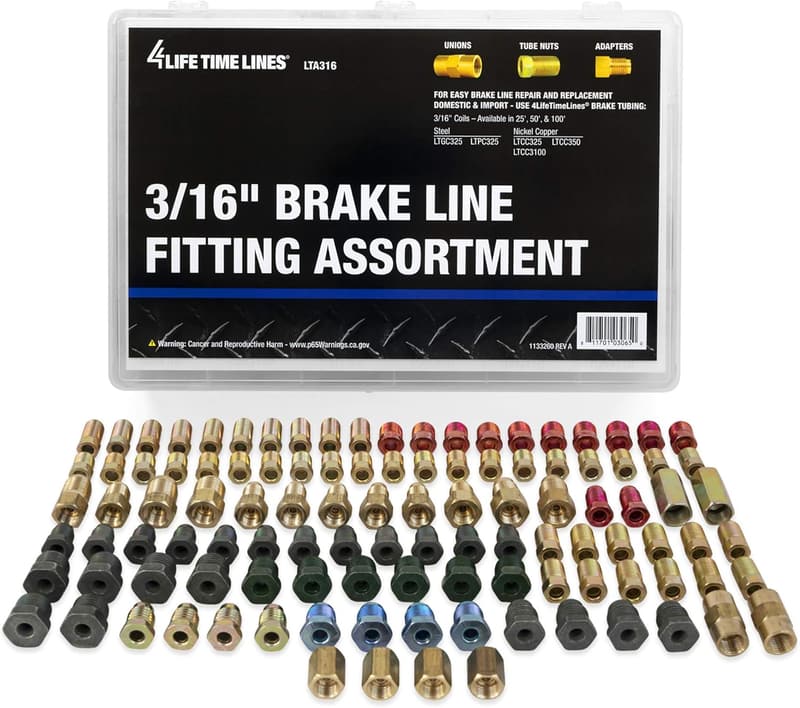 Brake Line Repair Fitting Kit - 110 Pieces in Shatter-Resistant Box