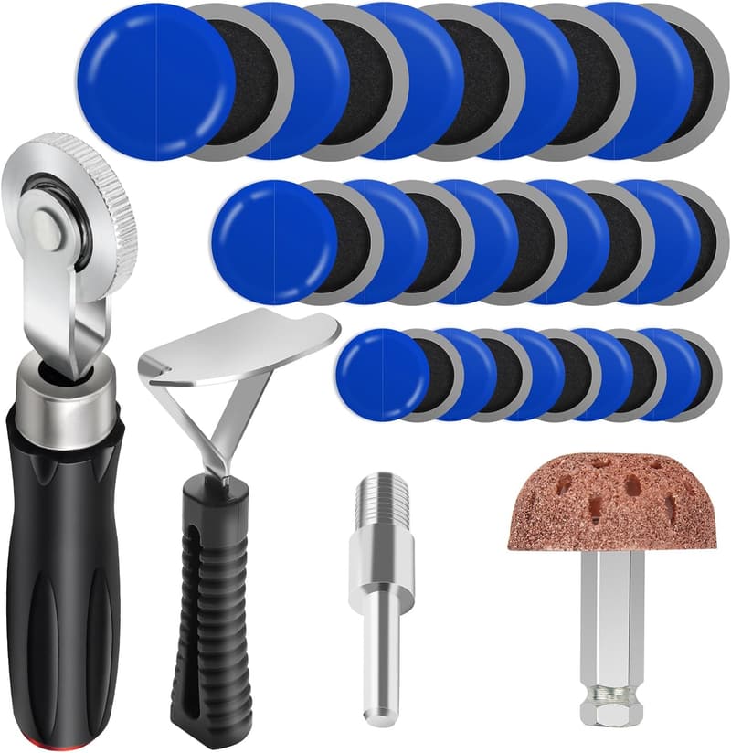 Tire Repair Kit with 30 Patches and Buffing Tool